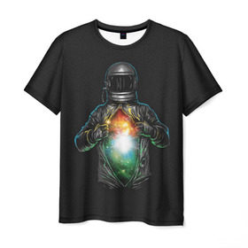 Мужская футболка 3D с принтом Космос внутри в Санкт-Петербурге, 100% полиэфир | прямой крой, круглый вырез горловины, длина до линии бедер | cosmonaut | galaxy | planet | space | star | автронавт | галактика | звезды | космонавт | космос