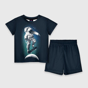Детский костюм с шортами 3D с принтом Космический скейтбординг в Санкт-Петербурге,  |  | cosmonaut | galaxy | planet | skate | space | star | галактика | звезды | космонавт | космос | планета | скейт