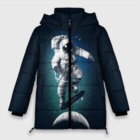 Женская зимняя куртка 3D с принтом Космический скейтбординг в Санкт-Петербурге, верх — 100% полиэстер; подкладка — 100% полиэстер; утеплитель — 100% полиэстер | длина ниже бедра, силуэт Оверсайз. Есть воротник-стойка, отстегивающийся капюшон и ветрозащитная планка. 

Боковые карманы с листочкой на кнопках и внутренний карман на молнии | cosmonaut | galaxy | planet | skate | space | star | галактика | звезды | космонавт | космос | планета | скейт