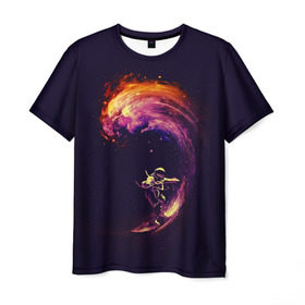 Мужская футболка 3D с принтом Космический серфинг в Санкт-Петербурге, 100% полиэфир | прямой крой, круглый вырез горловины, длина до линии бедер | cosmonaut | galaxy | planet | space | star | surf | галактика | звезды | космонавт | космос | планета | серф