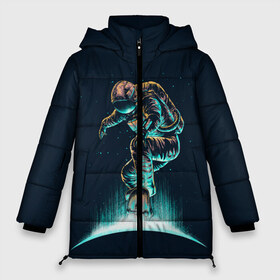 Женская зимняя куртка 3D с принтом Планетарный скейтбординг в Санкт-Петербурге, верх — 100% полиэстер; подкладка — 100% полиэстер; утеплитель — 100% полиэстер | длина ниже бедра, силуэт Оверсайз. Есть воротник-стойка, отстегивающийся капюшон и ветрозащитная планка. 

Боковые карманы с листочкой на кнопках и внутренний карман на молнии | cosmonaut | galaxy | planet | skate | space | star | галактика | звезды | космонавт | космос | планета | скейт
