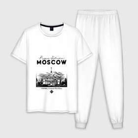Мужская пижама хлопок с принтом Москва, ВДНХ в Санкт-Петербурге, 100% хлопок | брюки и футболка прямого кроя, без карманов, на брюках мягкая резинка на поясе и по низу штанин
 | 