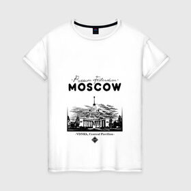 Женская футболка хлопок с принтом Москва, ВДНХ в Санкт-Петербурге, 100% хлопок | прямой крой, круглый вырез горловины, длина до линии бедер, слегка спущенное плечо | 
