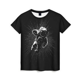 Женская футболка 3D с принтом Космическое прикосновение в Санкт-Петербурге, 100% полиэфир ( синтетическое хлопкоподобное полотно) | прямой крой, круглый вырез горловины, длина до линии бедер | astro | cosmo | galaxy | planet | space | star | астронавт | галактика | звезды | космонавт | космос | планета