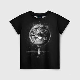 Детская футболка 3D с принтом Взгляд на землю в Санкт-Петербурге, 100% гипоаллергенный полиэфир | прямой крой, круглый вырез горловины, длина до линии бедер, чуть спущенное плечо, ткань немного тянется | Тематика изображения на принте: astro | cosmo | galaxy | moon | planet | space | star | автронавт | галактика | звезды | земля | космонавт | космос | луна | планета