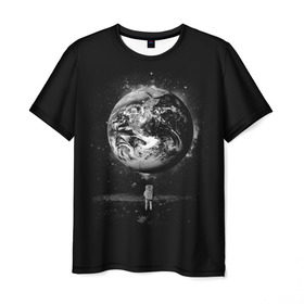 Мужская футболка 3D с принтом Взгляд на землю в Санкт-Петербурге, 100% полиэфир | прямой крой, круглый вырез горловины, длина до линии бедер | Тематика изображения на принте: astro | cosmo | galaxy | moon | planet | space | star | автронавт | галактика | звезды | земля | космонавт | космос | луна | планета