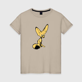 Женская футболка хлопок с принтом Лисенок в Санкт-Петербурге, 100% хлопок | прямой крой, круглый вырез горловины, длина до линии бедер, слегка спущенное плечо | животное | лиса | фенек