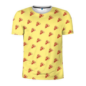 Мужская футболка 3D спортивная с принтом Рай пиццы в Санкт-Петербурге, 100% полиэстер с улучшенными характеристиками | приталенный силуэт, круглая горловина, широкие плечи, сужается к линии бедра | food | pizza | грибы | еда | завтрак | колбаса | обед | пицца | помидор | ужин | фастфуд