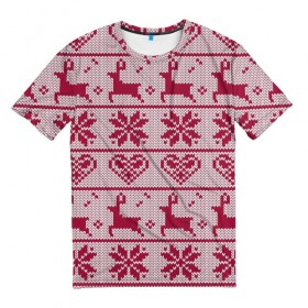 Мужская футболка 3D с принтом Розовый свитер в Санкт-Петербурге, 100% полиэфир | прямой крой, круглый вырез горловины, длина до линии бедер | ангел | ёлка | ель | зима | колокольчик | нг | новый год | олень | рождество | санта | свитер | снег
