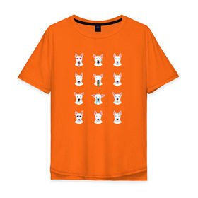 Мужская футболка хлопок Oversize с принтом 12 эмоций бультерьера в Санкт-Петербурге, 100% хлопок | свободный крой, круглый ворот, “спинка” длиннее передней части | emoji | булечка | булик | буль | бультерьер | смайл | собака | эмоджи | эмодзи