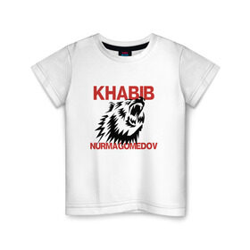 Детская футболка хлопок с принтом Хабиб Нурмагомедов в Санкт-Петербурге, 100% хлопок | круглый вырез горловины, полуприлегающий силуэт, длина до линии бедер | Тематика изображения на принте: khabib | nurmagomedov