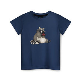 Детская футболка хлопок с принтом Енотик в Санкт-Петербурге, 100% хлопок | круглый вырез горловины, полуприлегающий силуэт, длина до линии бедер | акварель | енот | кекс | мафин | сладкоежка
