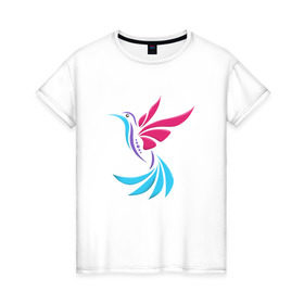 Женская футболка хлопок с принтом Колибри в Санкт-Петербурге, 100% хлопок | прямой крой, круглый вырез горловины, длина до линии бедер, слегка спущенное плечо | Тематика изображения на принте: колибри | птицы