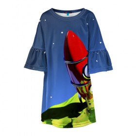 Детское платье 3D с принтом Ракета в Санкт-Петербурге, 100% полиэстер | прямой силуэт, чуть расширенный к низу. Круглая горловина, на рукавах — воланы | space | вселенная | яркий
