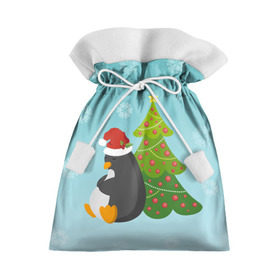 Подарочный 3D мешок с принтом Новогодний пингвинчик в Санкт-Петербурге, 100% полиэстер | Размер: 29*39 см | елка | новый год | пингвин