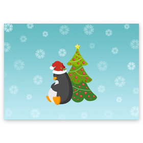 Поздравительная открытка с принтом Новогодний пингвинчик в Санкт-Петербурге, 100% бумага | плотность бумаги 280 г/м2, матовая, на обратной стороне линовка и место для марки
 | Тематика изображения на принте: елка | новый год | пингвин
