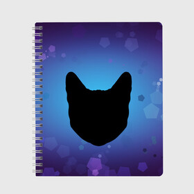 Тетрадь с принтом Силуэт черной кошки в Санкт-Петербурге, 100% бумага | 48 листов, плотность листов — 60 г/м2, плотность картонной обложки — 250 г/м2. Листы скреплены сбоку удобной пружинной спиралью. Уголки страниц и обложки скругленные. Цвет линий — светло-серый
 | кошка | силуэт | синий | фиолетовый | черный