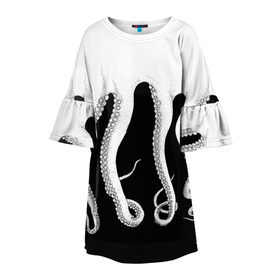 Детское платье 3D с принтом Octopus в Санкт-Петербурге, 100% полиэстер | прямой силуэт, чуть расширенный к низу. Круглая горловина, на рукавах — воланы | octopus