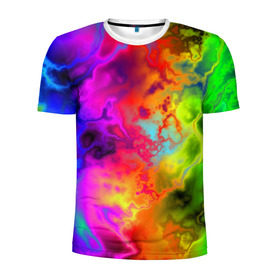 Мужская футболка 3D спортивная с принтом Красочное безумие в Санкт-Петербурге, 100% полиэстер с улучшенными характеристиками | приталенный силуэт, круглая горловина, широкие плечи, сужается к линии бедра | кислота | радуга | разноцветный | яркий