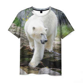 Мужская футболка 3D с принтом Белый медведь в Санкт-Петербурге, 100% полиэфир | прямой крой, круглый вырез горловины, длина до линии бедер | арктика