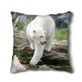 Подушка 3D с принтом Белый медведь в Санкт-Петербурге, наволочка – 100% полиэстер, наполнитель – холлофайбер (легкий наполнитель, не вызывает аллергию). | состоит из подушки и наволочки. Наволочка на молнии, легко снимается для стирки | арктика