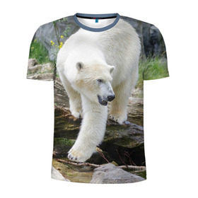 Мужская футболка 3D спортивная с принтом Белый медведь в Санкт-Петербурге, 100% полиэстер с улучшенными характеристиками | приталенный силуэт, круглая горловина, широкие плечи, сужается к линии бедра | арктика
