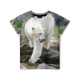 Детская футболка 3D с принтом Белый медведь в Санкт-Петербурге, 100% гипоаллергенный полиэфир | прямой крой, круглый вырез горловины, длина до линии бедер, чуть спущенное плечо, ткань немного тянется | арктика