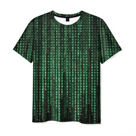 Мужская футболка 3D с принтом Матрица в Санкт-Петербурге, 100% полиэфир | прямой крой, круглый вырез горловины, длина до линии бедер | атака | буквы | виртуальный мир | вирус | гаджет | девайс | иероглифы | интернет | компьютер | матрица | паутина | программист | сеть | символы | софт | хакер | цифры