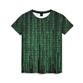Женская футболка 3D с принтом Матрица в Санкт-Петербурге, 100% полиэфир ( синтетическое хлопкоподобное полотно) | прямой крой, круглый вырез горловины, длина до линии бедер | атака | буквы | виртуальный мир | вирус | гаджет | девайс | иероглифы | интернет | компьютер | матрица | паутина | программист | сеть | символы | софт | хакер | цифры