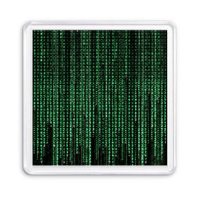 Магнит 55*55 с принтом Матрица в Санкт-Петербурге, Пластик | Размер: 65*65 мм; Размер печати: 55*55 мм | атака | буквы | виртуальный мир | вирус | гаджет | девайс | иероглифы | интернет | компьютер | матрица | паутина | программист | сеть | символы | софт | хакер | цифры