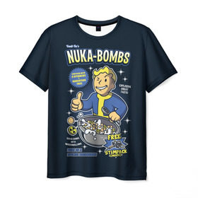 Мужская футболка 3D с принтом Nuka Bombs в Санкт-Петербурге, 100% полиэфир | прямой крой, круглый вырез горловины, длина до линии бедер | atom | bomb | boy | fallout | radioactive | vault | wasteland | атом | бой | бомба | волт | мальчик | радиация | фоллаут | ядерная