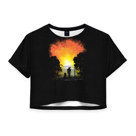 Женская футболка 3D укороченная с принтом Wasteland Apocalypse в Санкт-Петербурге, 100% полиэстер | круглая горловина, длина футболки до линии талии, рукава с отворотами | atom | bomb | boy | fallout | radioactive | vault | wasteland | атом | бой | бомба | волт | мальчик | радиация | фоллаут | ядерная