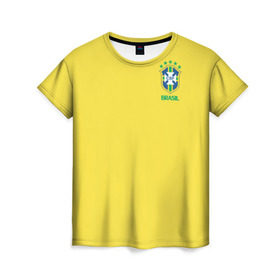 Женская футболка 3D с принтом Сборная Бразилии в Санкт-Петербурге, 100% полиэфир ( синтетическое хлопкоподобное полотно) | прямой крой, круглый вырез горловины, длина до линии бедер | Тематика изображения на принте: brazil | америка | бразилия