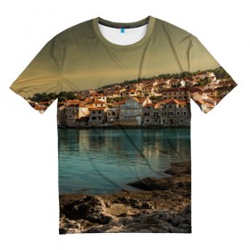 Мужская футболка 3D с принтом Хорватия в Санкт-Петербурге, 100% полиэфир | прямой крой, круглый вырез горловины, длина до линии бедер | город | пейзаж
