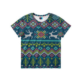 Детская футболка 3D с принтом Вязаный узор 6 в Санкт-Петербурге, 100% гипоаллергенный полиэфир | прямой крой, круглый вырез горловины, длина до линии бедер, чуть спущенное плечо, ткань немного тянется | ангел | ёлка | ель | зима | колокольчик | нг | новый год | олень | рождество | санта | свитер | снег