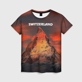 Женская футболка 3D с принтом Швейцария в Санкт-Петербурге, 100% полиэфир ( синтетическое хлопкоподобное полотно) | прямой крой, круглый вырез горловины, длина до линии бедер | switzerland | альпы | горы | заграница | отдых | отпуск | туризм | турист