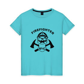 Женская футболка хлопок с принтом МЧС в Санкт-Петербурге, 100% хлопок | прямой крой, круглый вырез горловины, длина до линии бедер, слегка спущенное плечо | мчс | пожарный
