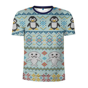 Мужская футболка 3D спортивная с принтом Детский вязаный узор в Санкт-Петербурге, 100% полиэстер с улучшенными характеристиками | приталенный силуэт, круглая горловина, широкие плечи, сужается к линии бедра | Тематика изображения на принте: зима | нг | новый год | рождество | свитер | снег