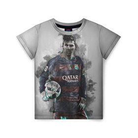 Детская футболка 3D с принтом Lionel Messi в Санкт-Петербурге, 100% гипоаллергенный полиэфир | прямой крой, круглый вырез горловины, длина до линии бедер, чуть спущенное плечо, ткань немного тянется | лионель | месси