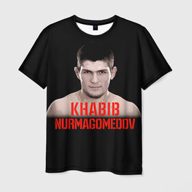 Мужская футболка 3D с принтом Хабиб Нурмагомедов в Санкт-Петербурге, 100% полиэфир | прямой крой, круглый вырез горловины, длина до линии бедер | ufc
