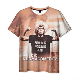 Мужская футболка 3D с принтом Хабиб Нурмагомедов в Санкт-Петербурге, 100% полиэфир | прямой крой, круглый вырез горловины, длина до линии бедер | ufc | хабиб нурмагомедов