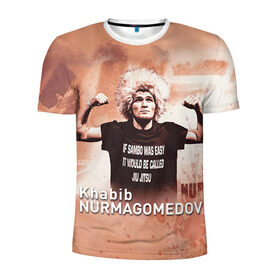 Мужская футболка 3D спортивная с принтом Хабиб Нурмагомедов в Санкт-Петербурге, 100% полиэстер с улучшенными характеристиками | приталенный силуэт, круглая горловина, широкие плечи, сужается к линии бедра | ufc | хабиб нурмагомедов