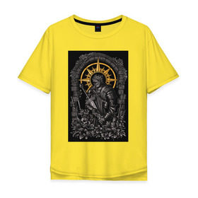 Мужская футболка хлопок Oversize с принтом Dark souls:warrior в Санкт-Петербурге, 100% хлопок | свободный крой, круглый ворот, “спинка” длиннее передней части | dark souls | praise the sun | you died | дарк соулс | темные души