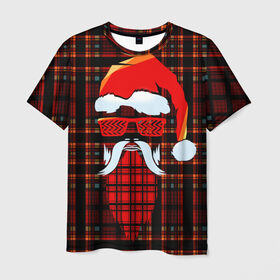 Мужская футболка 3D с принтом Санта хипстер в Санкт-Петербурге, 100% полиэфир | прямой крой, круглый вырез горловины, длина до линии бедер | борода | зима | новый год | очки | праздник | рождество | санта | хипстер