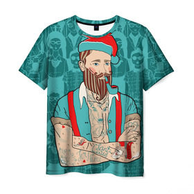 Мужская футболка 3D с принтом Санта хипстер в Санкт-Петербурге, 100% полиэфир | прямой крой, круглый вырез горловины, длина до линии бедер | Тематика изображения на принте: 