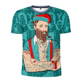 Мужская футболка 3D спортивная с принтом Санта хипстер в Санкт-Петербурге, 100% полиэстер с улучшенными характеристиками | приталенный силуэт, круглая горловина, широкие плечи, сужается к линии бедра | Тематика изображения на принте: 