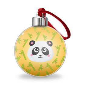 Ёлочный шар с принтом Панда с бамбуком в Санкт-Петербурге, Пластик | Диаметр: 77 мм | Тематика изображения на принте: бамбук | оранжевый | панда