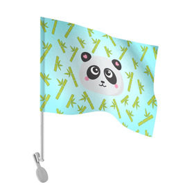 Флаг для автомобиля с принтом Панда с бамбуком в Санкт-Петербурге, 100% полиэстер | Размер: 30*21 см | бамбук | панда