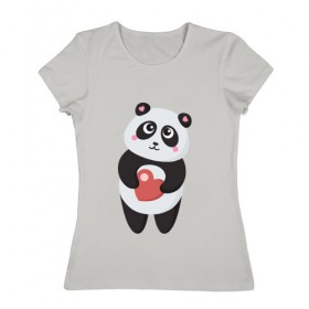 Женская футболка хлопок с принтом Панда с сердечком в Санкт-Петербурге, 100% хлопок | прямой крой, круглый вырез горловины, длина до линии бедер, слегка спущенное плечо | 