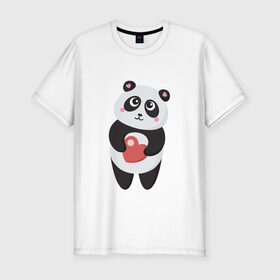 Мужская футболка премиум с принтом Панда с сердечком в Санкт-Петербурге, 92% хлопок, 8% лайкра | приталенный силуэт, круглый вырез ворота, длина до линии бедра, короткий рукав | 